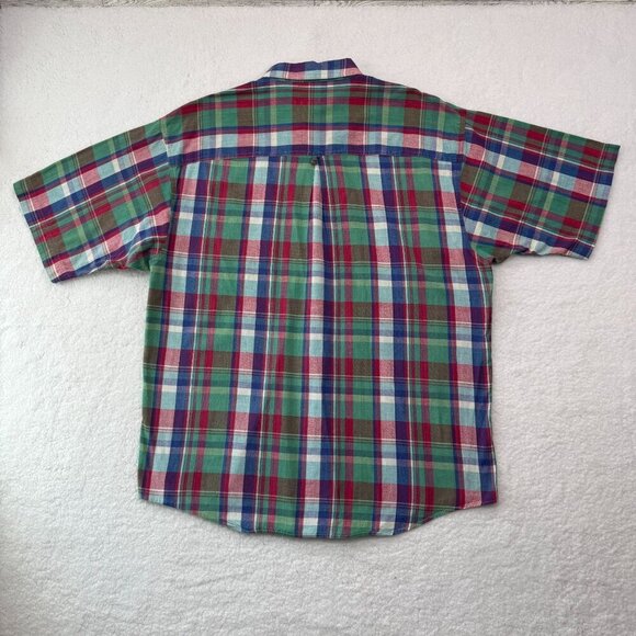 VTG 1980s Eddie Bauer Superior Madras Plaid Button Up Shirt SS Mens XL Preppy - Picture 6 of 13